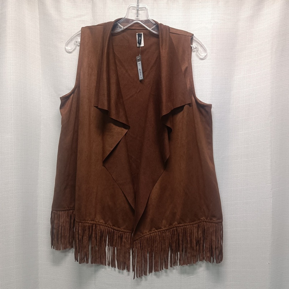 NWT APT 9 Brown Tan Fringe Vest Women's One Size Boho‎ Open Front Casual